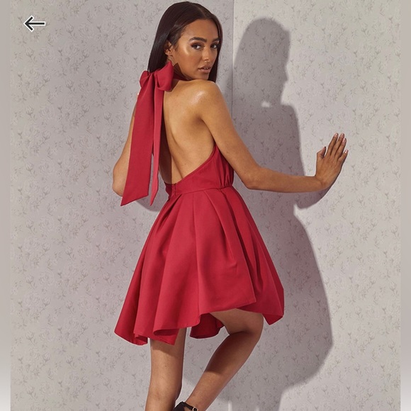 NWT Red High Neck Ruffle Detail Mini Dress - Picture 2 of 6